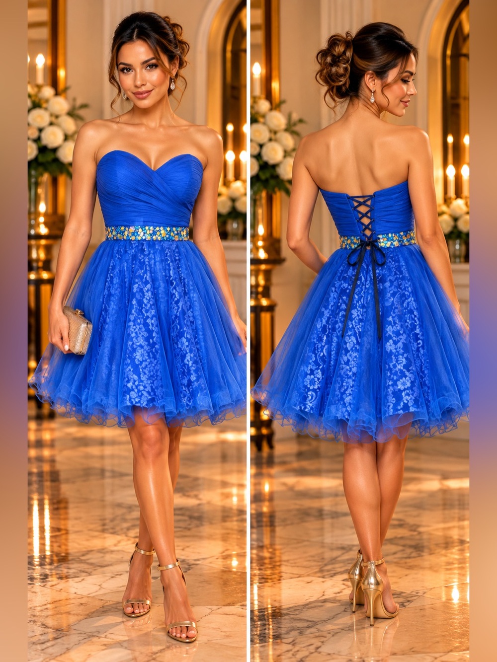 Cinderella Royal Blue Tulle Corset Beaded Waist Homecoming Prom Dress Size 4